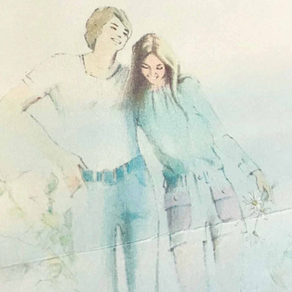 Vintage 70’s pale blue groovy couple self mailing notes NIB NWT deadstock